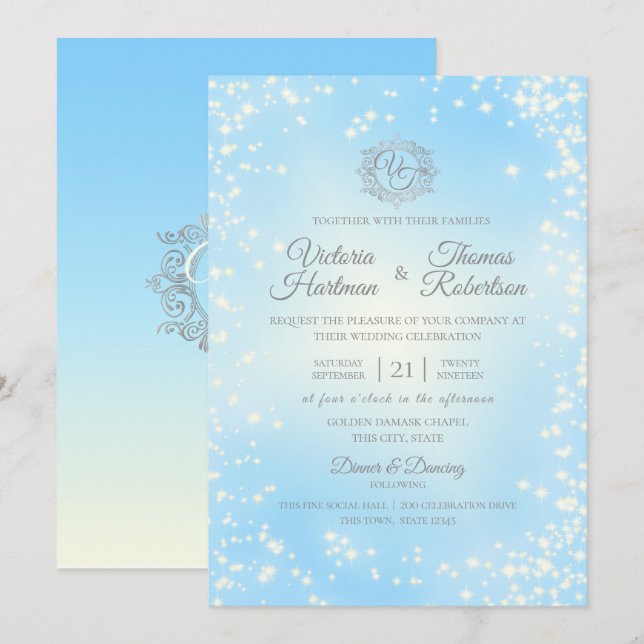 Invitación Boda Blue Sparkle Sky (Anverso / Reverso)