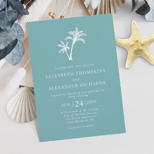 Invitación Boda Blue Tropical Palm Tree Beach