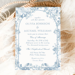 Invitación Boda Blue Victorian Floral Chinoiserie