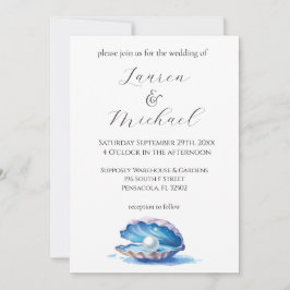 Invitación Boda Blue Watercolor Beach Oyster