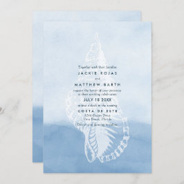 Invitación Boda Blue Watercolor Beach Seashell