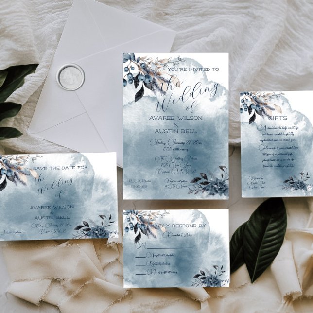Invitación Boda Blue Watercolor Winterberries (Subido por el creador)
