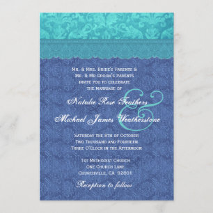 Invitación Boda Blue y Aqua Blue Damask G500F