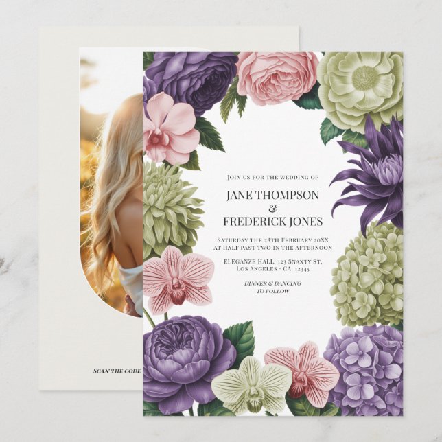 Invitación Boda Blush Quartz, Soft Sage y Cloud Mauve (Anverso / Reverso)