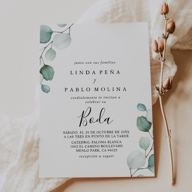 Invitación Boda Boda de caligrafía de eucalipto verde clásico (Subido por el creador)