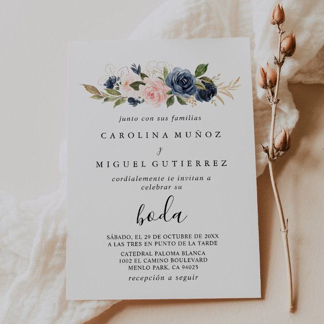 Invitación Boda Boda de Flores Rosa Azul Otoño (Subido por el creador)