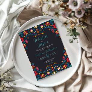 Invitación Boda Boda elegante con flores negras mexicanas
