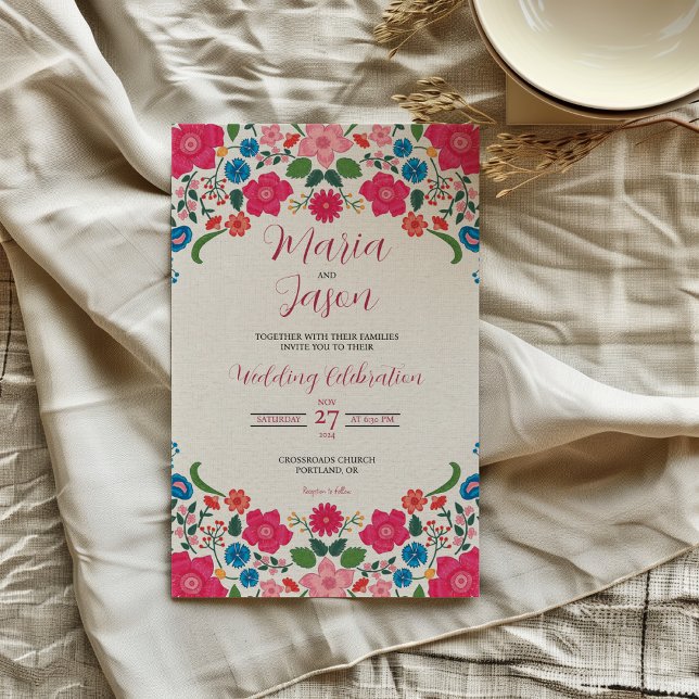 Invitación Boda Boda elegante de color floral mexicano (Mexican Floral Colorful Elegant Boda Wedding Invitation)