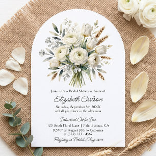 Invitación Boda Bohemia Arco de Trigo Seco Floral Blanco