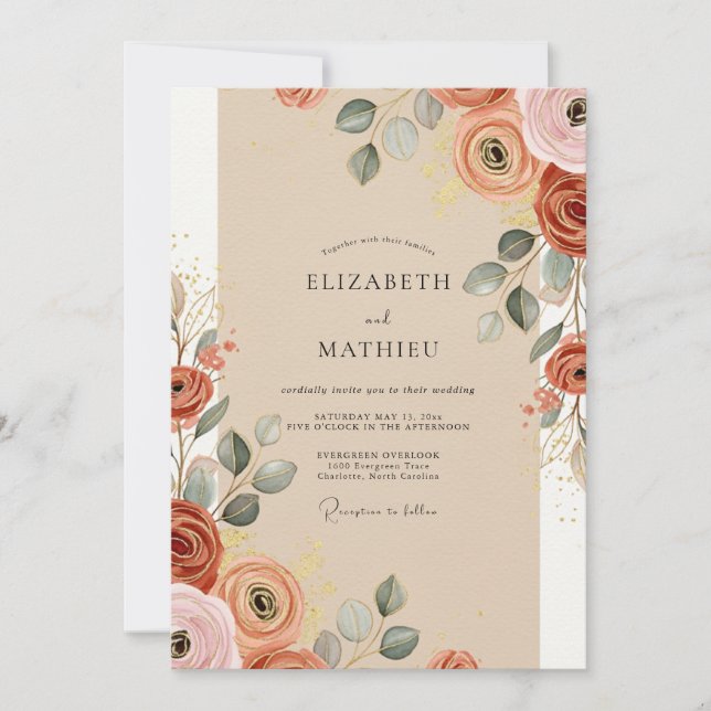 Invitación Boda Bohemia Cálida de Terracota (Anverso)