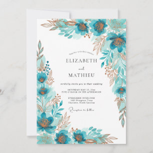 Invitación Boda Bohemia Dorada Turquesa