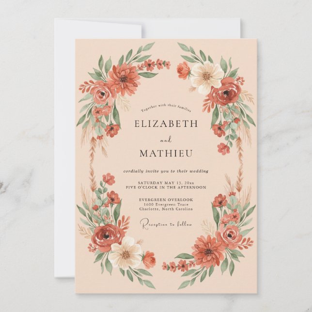 Invitación Boda Bohemia Espléndida de Terracota (Anverso)