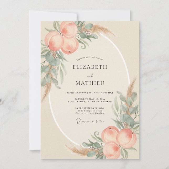 Invitación Boda Bohemia Etérea de Melocotón (Anverso)
