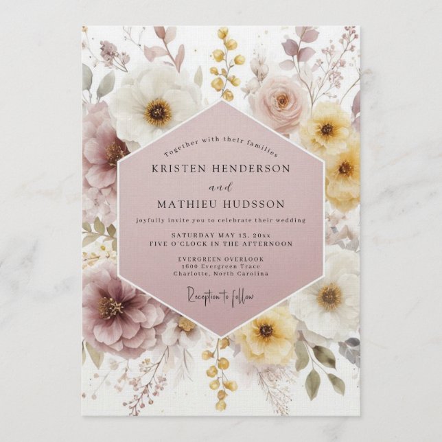 Invitación Boda Bohemia Etérea Malva (Anverso)