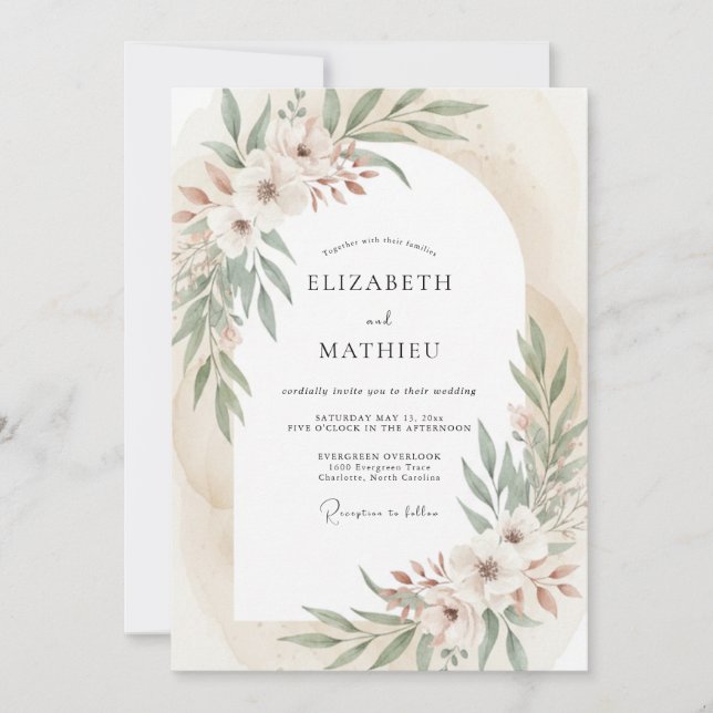 Invitación Boda Bohemia Etérea Verde Salvia (Anverso)