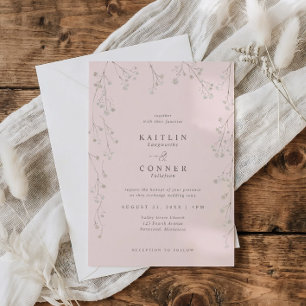 Invitación Boda Bohemia Flor Silvestre de Bebé Rosa Claro