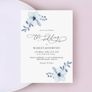 Invitación Boda Bohemia Floral Azul Polvoriento Minimalista