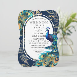 Invitación Boda Bohemia Peacock Feathers Flora
