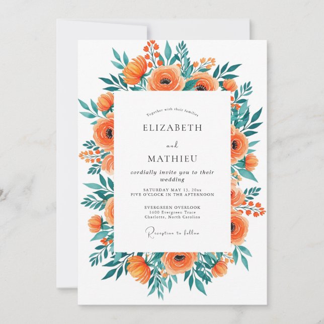 Invitación Boda Bohemia Radiante Naranja (Anverso)