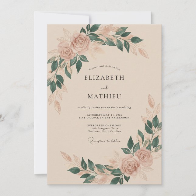 Invitación Boda Bohemia Romántica Beige (Anverso)