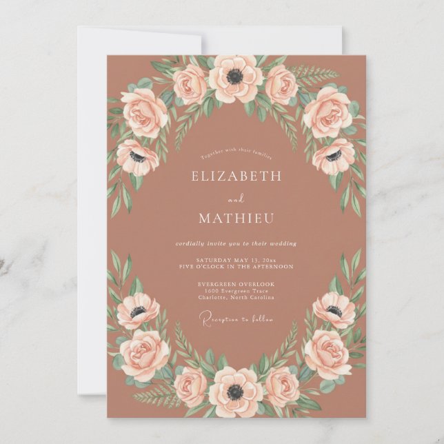 Invitación Boda Bohemia Rústica de Terracota (Anverso)