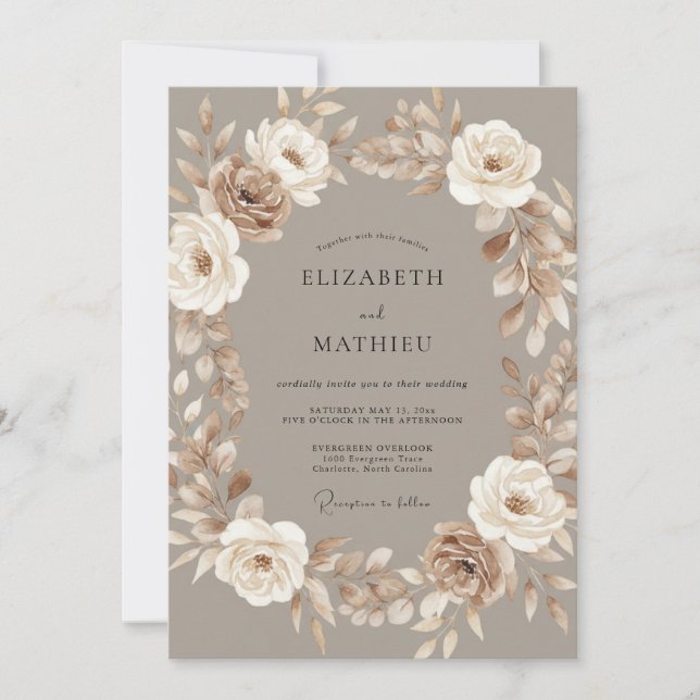 Invitación Boda Bohemia Silenciada de Mocha (Anverso)