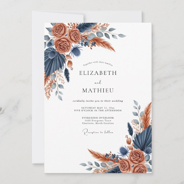 Invitación Boda Bohemia Terracota Malhumorada (Anverso)