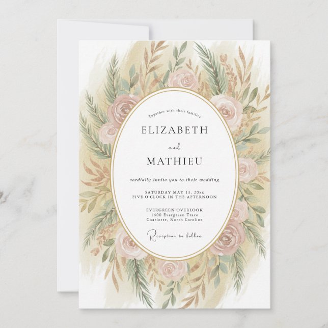 Invitación Boda Bohemia Terrosa con Champán (Anverso)
