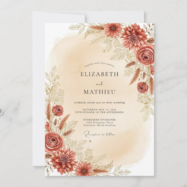 Invitación Boda Bohemia Terrosa de Óxido (Anverso)