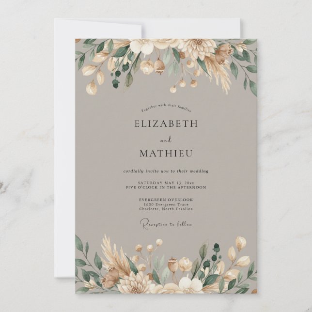 Invitación Boda Bohemia Terrosa Taupe (Anverso)