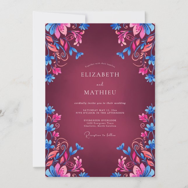 Invitación Boda Bohemia Vivid Granate (Anverso)