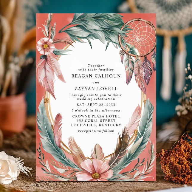 Invitación Boda Bohemian Dreamcatcher y Feather Wreath (Subido por el creador)