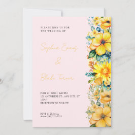 Invitación Boda Bohemiana Amarilla Floral Rosa