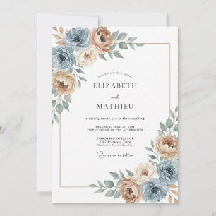 Invitación Boda Bohemiana Azul Polvoriento Marrón