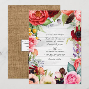 Invitación Boda Bohemiana Floral Rústica Boho Código QR RSVP