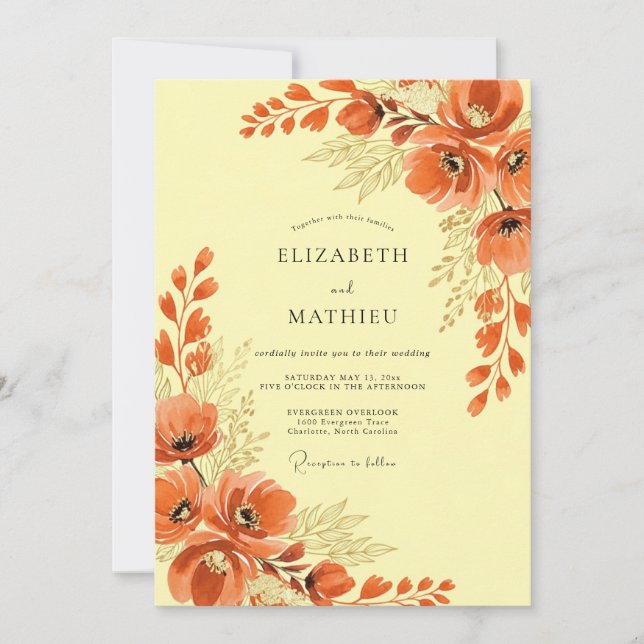 Invitación Boda Bohemiana Radiante de Naranja Quemada (Anverso)