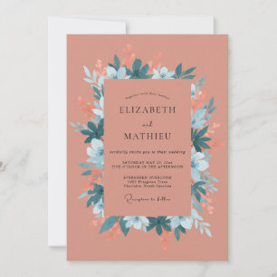 Invitación Boda Bohemiana Terracota Azul Turquesa Silenciada