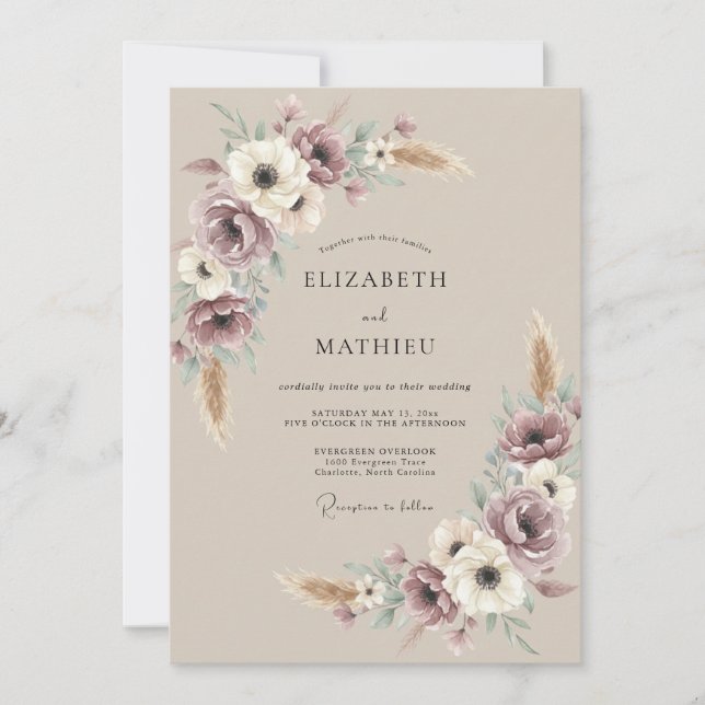 Invitación Boda Bohemiana Terrosa Malva (Anverso)