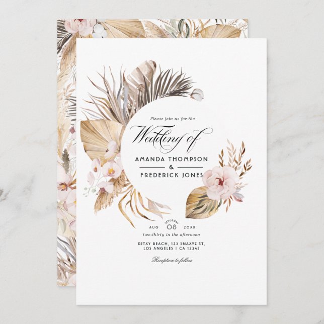 Invitación Boda bohemiano acuarela (Anverso / Reverso)
