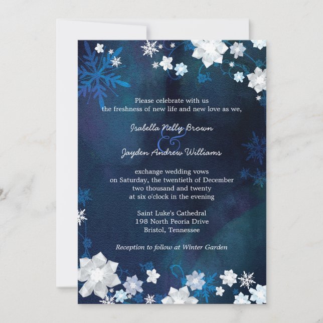 Invitación Boda bohemiano de invierno azul de la Marina (Anverso)
