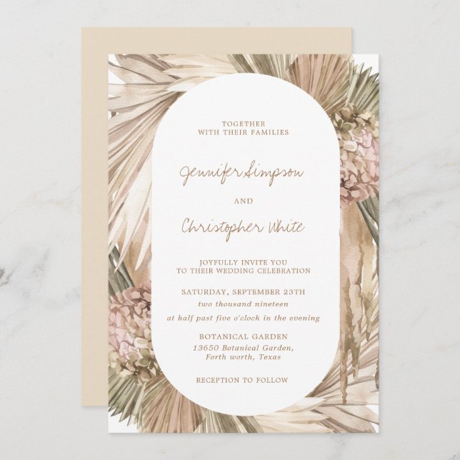 Invitación Boda Bohemias Pampas Grass Ivory Earthy (Anverso / Reverso)