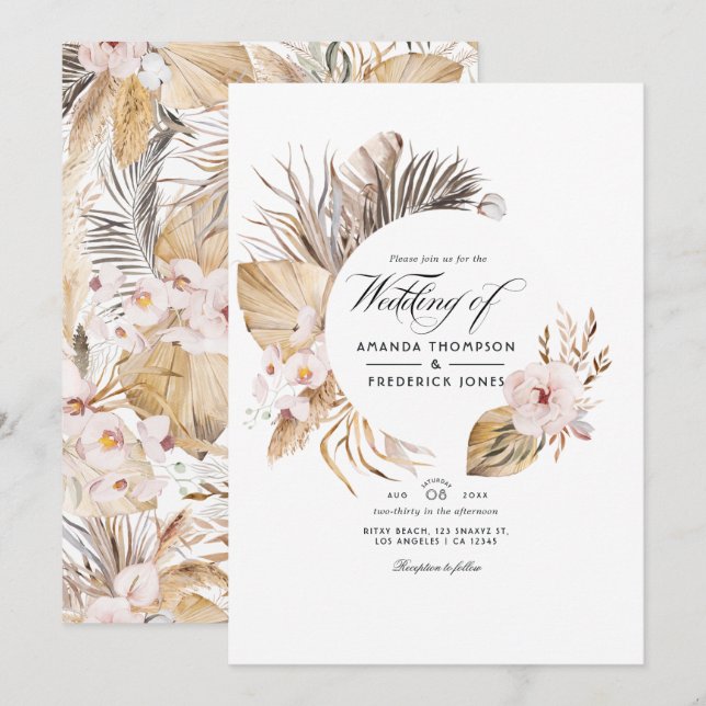 Invitación Boda bohemio acuarela (Anverso / Reverso)