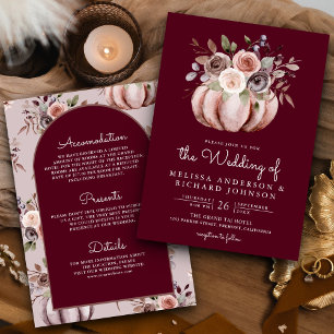 Invitación Boda Bohemio Burgundy Floral de Calabaza Todo en U