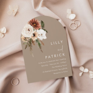 Invitación Boda bohemio de arco floral blanco y beige