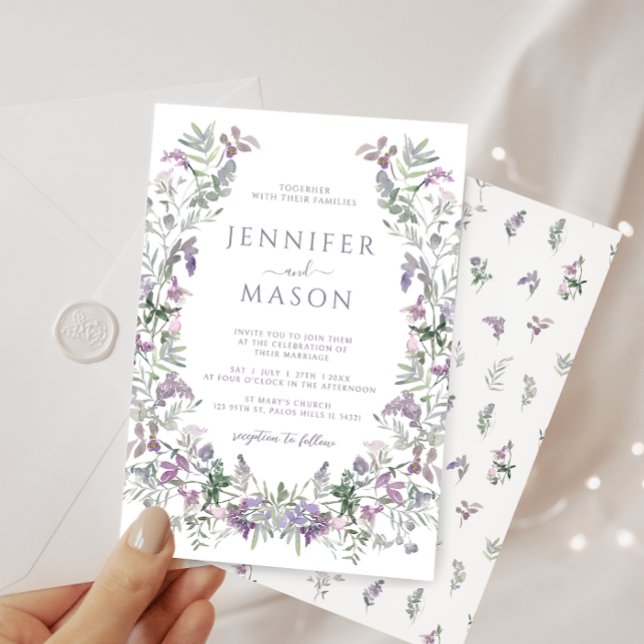 Invitación Boda bohemio de flor morado acuarela (Subido por el creador)