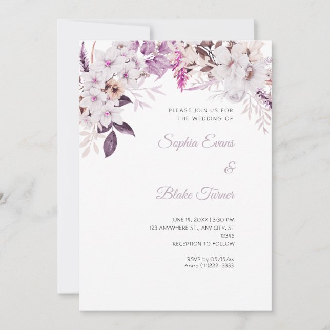 Invitación Boda Bohemio de Flores Blancas de Invierno Blanco (Anverso)