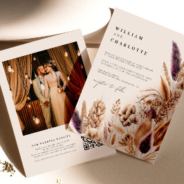Invitación Boda bohemio de flores tropicales beige y malva
