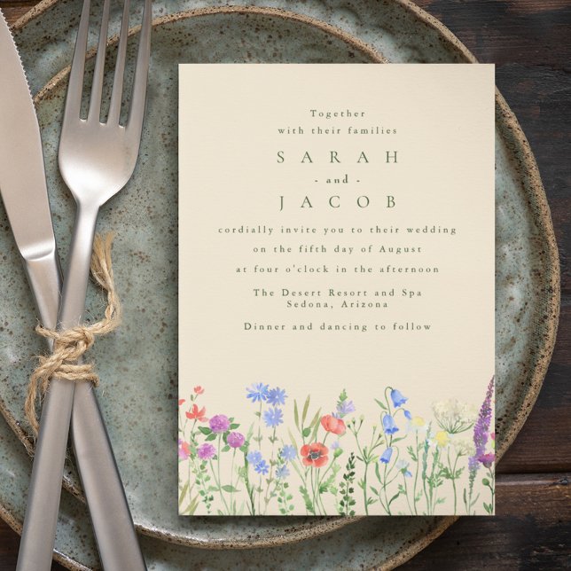 Invitación Boda bohemio de jardín con flores silvestres de pr (Spring Wildflower Boho Garden Wedding Invitation)