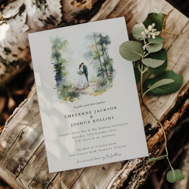 Invitación Boda bohemio de la selva acuática encantada (Enchanted Forest Wedding Romantic Wedding Invitation )