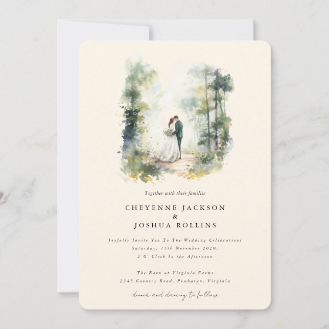 Invitación Boda bohemio de la selva acuática encantada (Anverso)